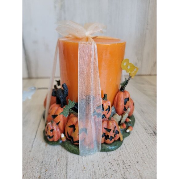 Halloween pumpkin stack holder candle pillar orange home decor candy corn - Picture 2 of 9